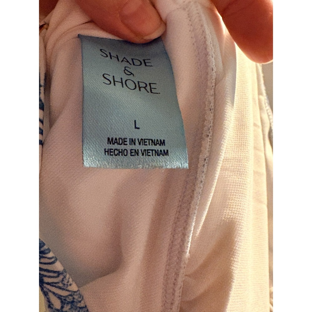 Shade & Shore Blue and White Palm Trees One Piece Swimsuit Adj Straps Sz L - Picture 3 of 6